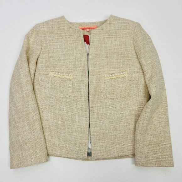VILAGALLO IT 38 US 8 Faux Pearl Tweed Crop Blazer - Picture 2 of 14